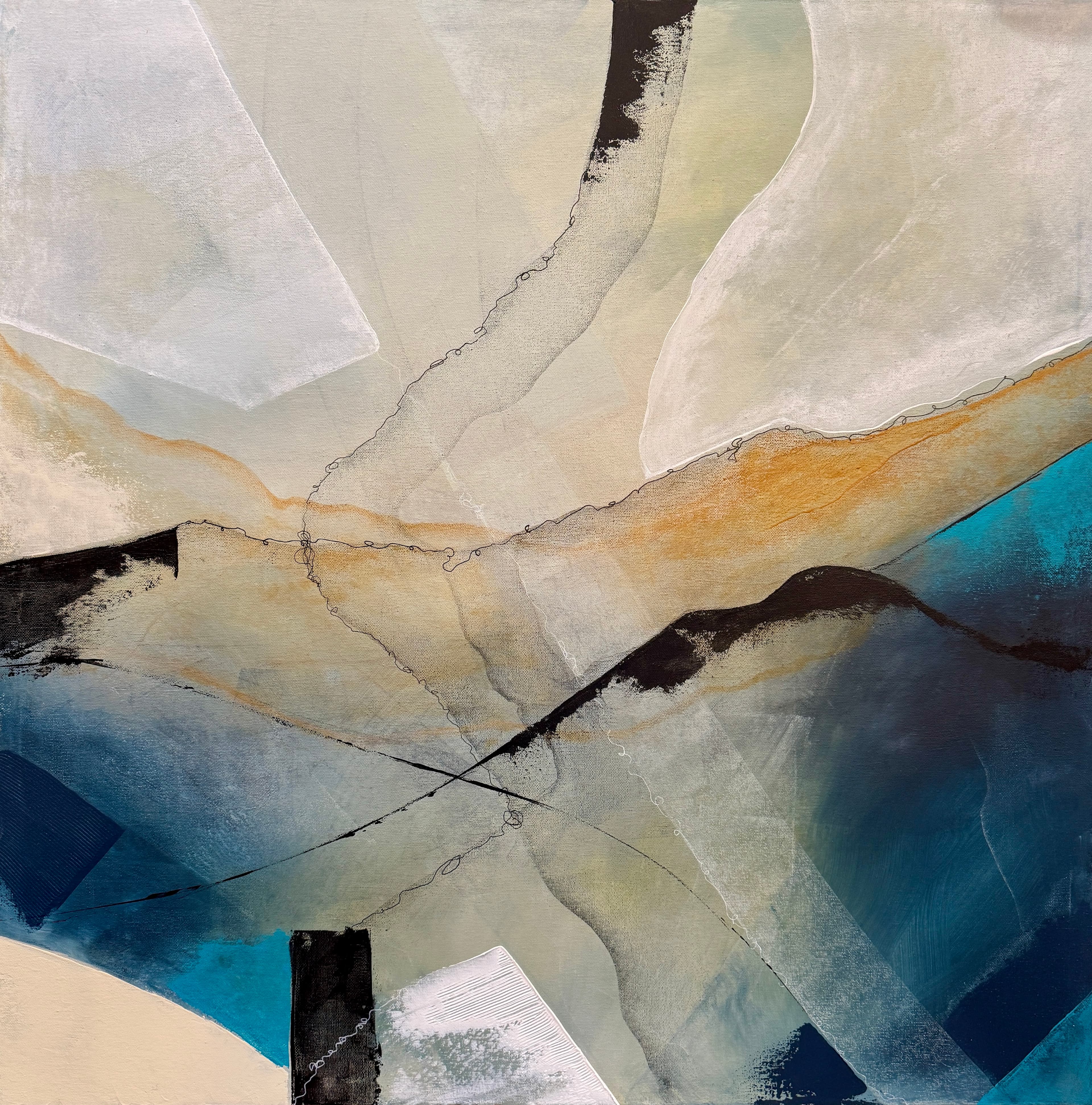 Between the Currents I — Acrylic media on canvas, 30 × 30 × 1.6 in, by Vanessa Caroli