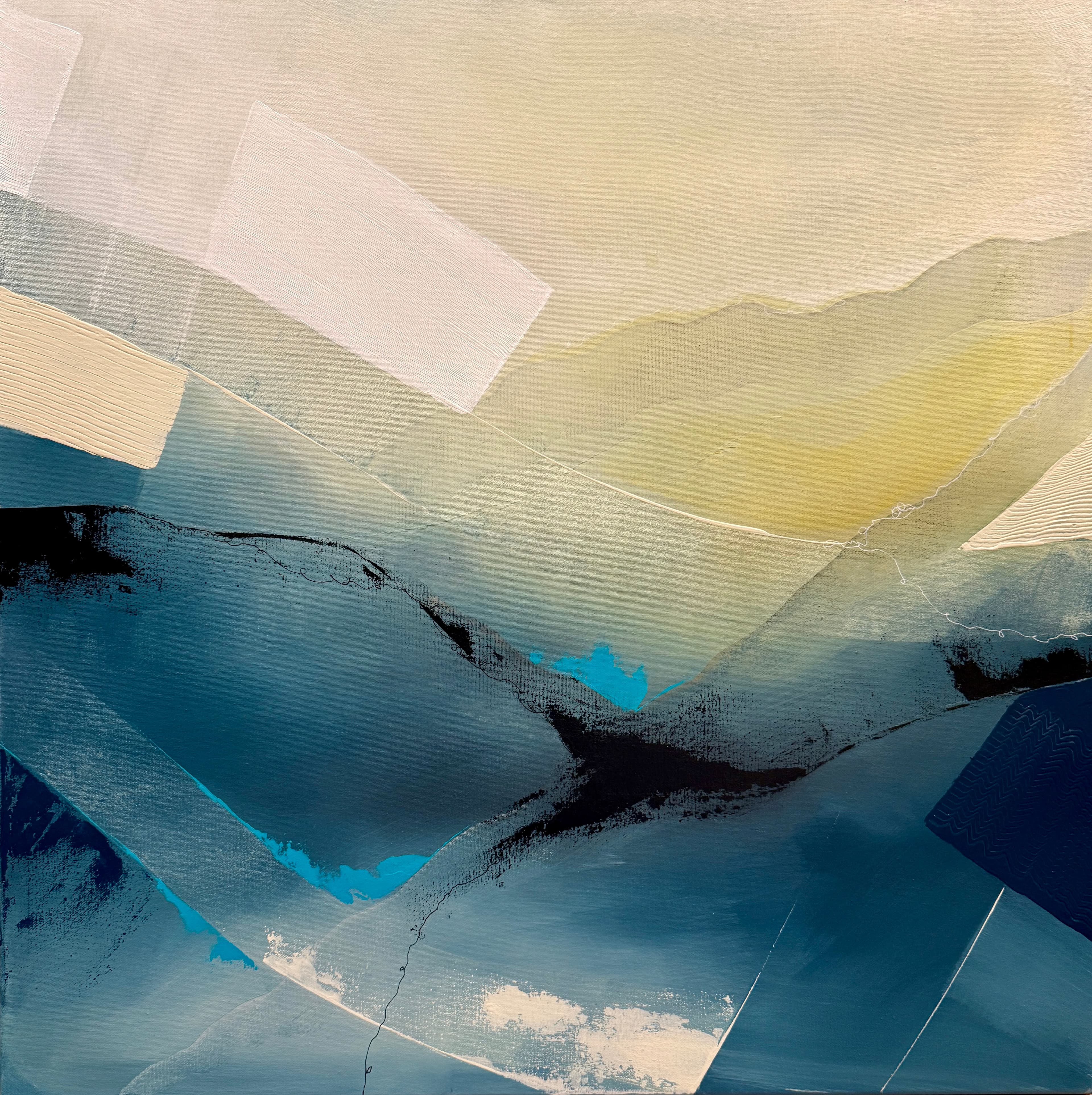 Between the Currents II — Acrylic media on canvas, 30 × 30 × 1.6 in, by Vanessa Caroli