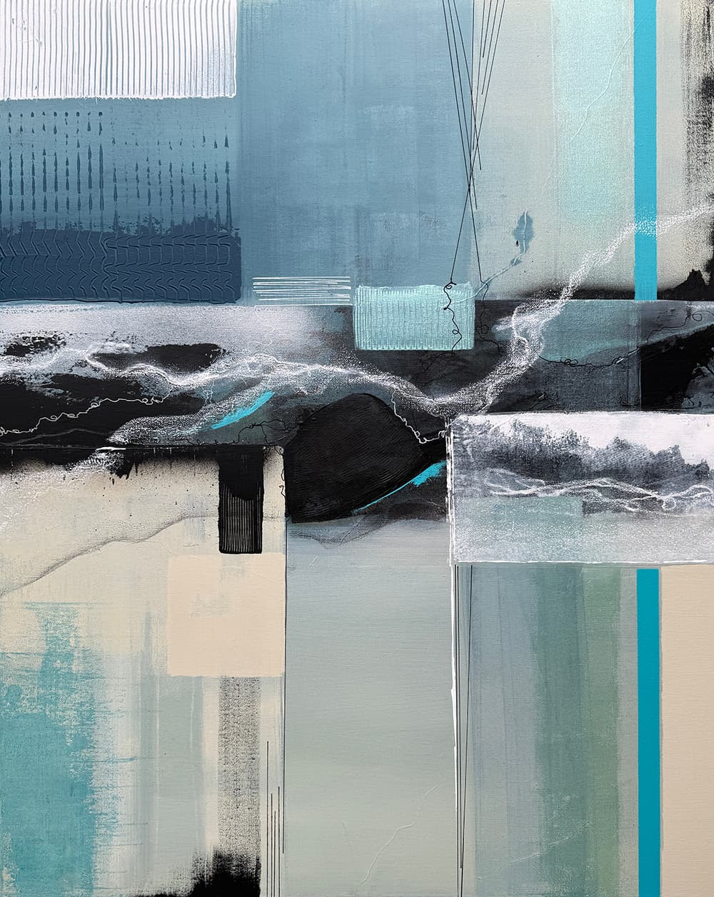 Blue Fields — Acrylic media on canvas, 24 × 30 × 1.6 in, by Vanessa Caroli