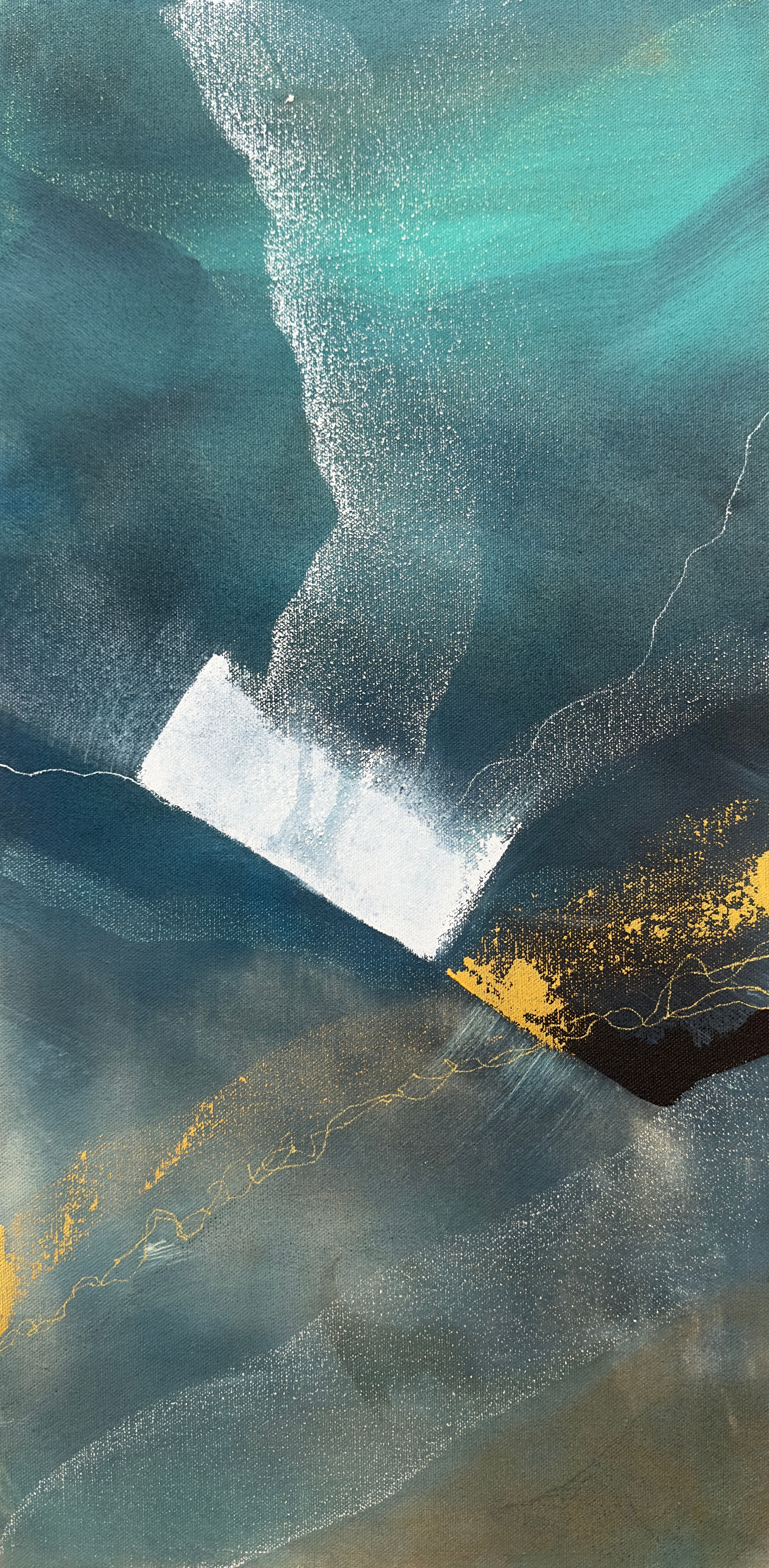 Monde Bleu — Acrylic media on canvas, 11.8 × 23.6 × 1.6 in, by Vanessa Caroli